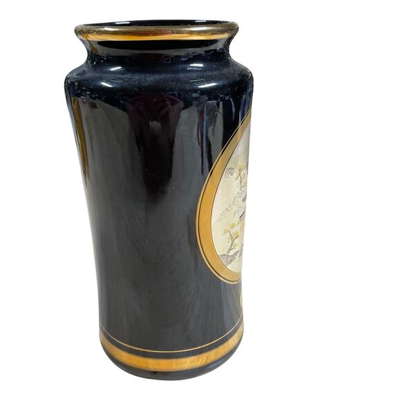 Vintage Art of Chokin Japanese Vase Black Procelain with Gold Trim GUC - Picture 4 of 6